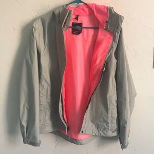 The North Face cream and pink rain jacket!